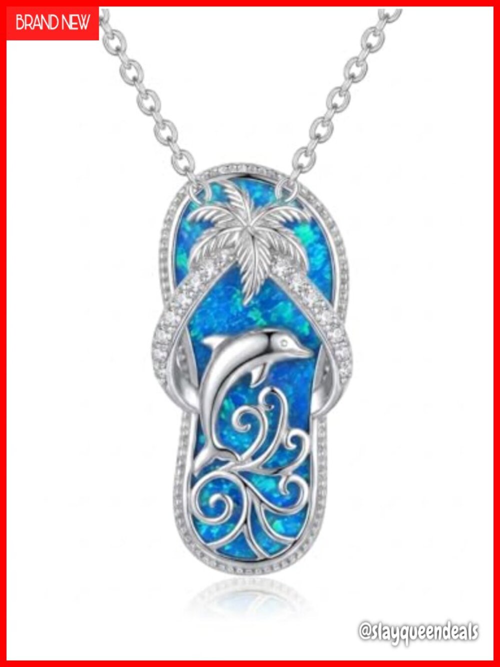 Gold Plated Blue Opal Flip Flop Pendant Necklace Hawaiian Tropical Beach